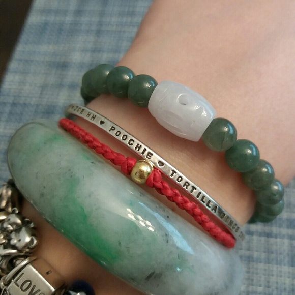 Barrel Jadeite Jade Chinese Red String Bracelet - Picture 3 of 8